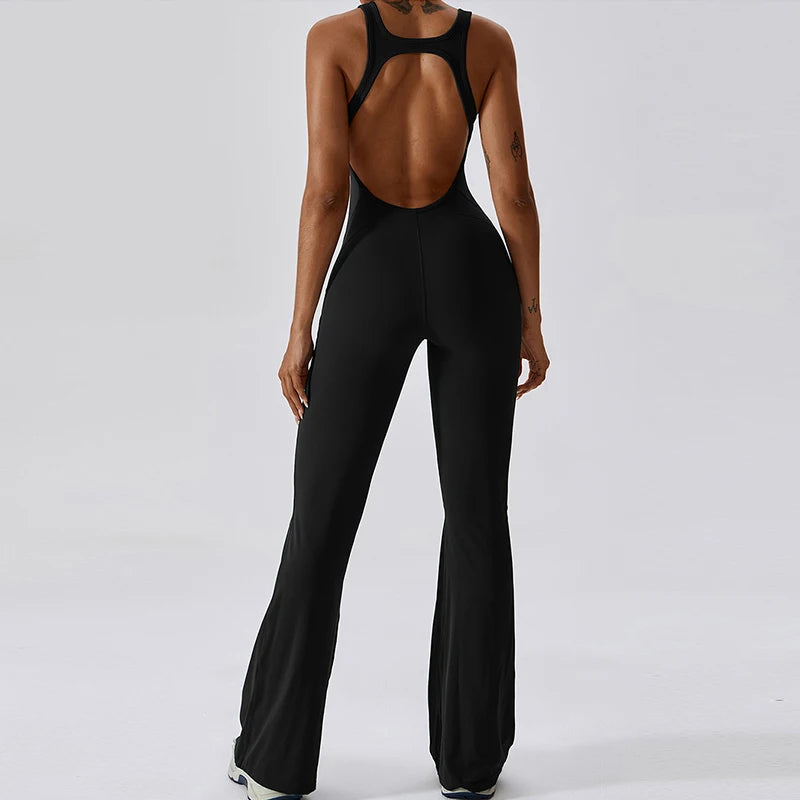 V-Back Scrunch Flare Jumpsuit