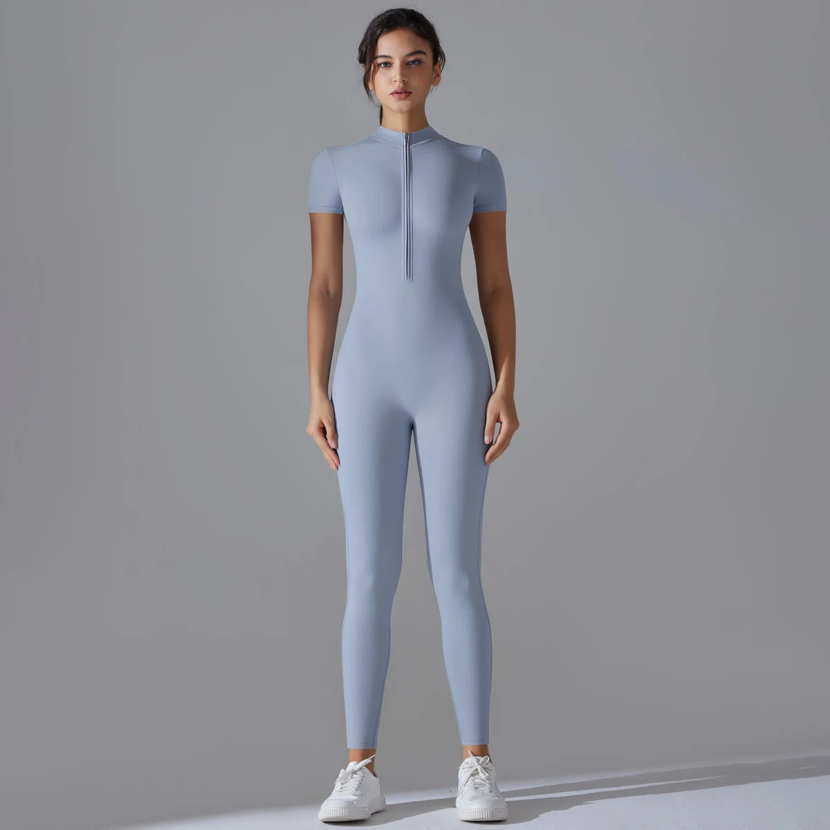 Short Sleeve Zip Front Jumpsuit