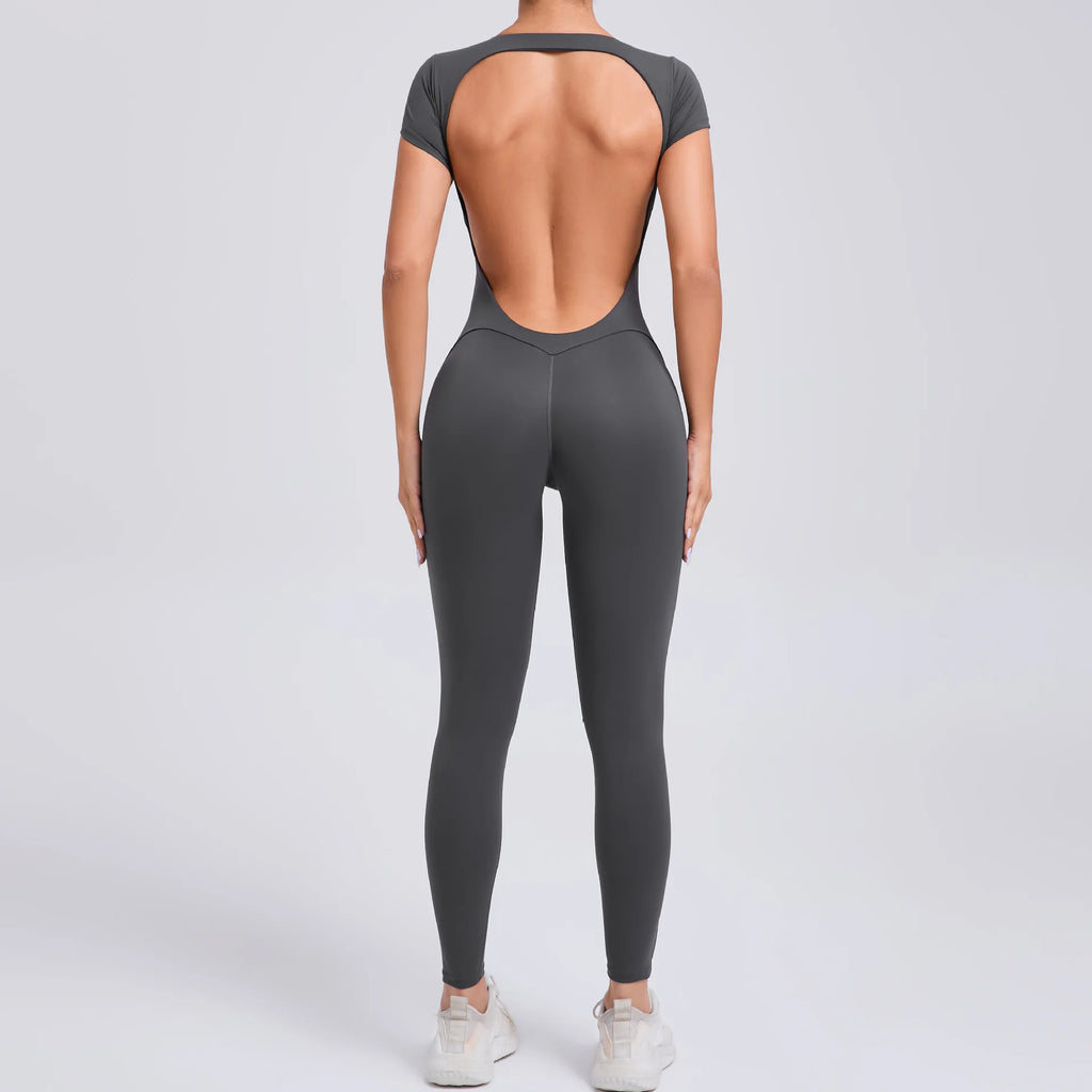 Yoga Set Sexy Backless One-piece Suit Female Rompers Quick Dry Yoga Clothing Workout Bodysuits Flared Sports Jumpsuit Women