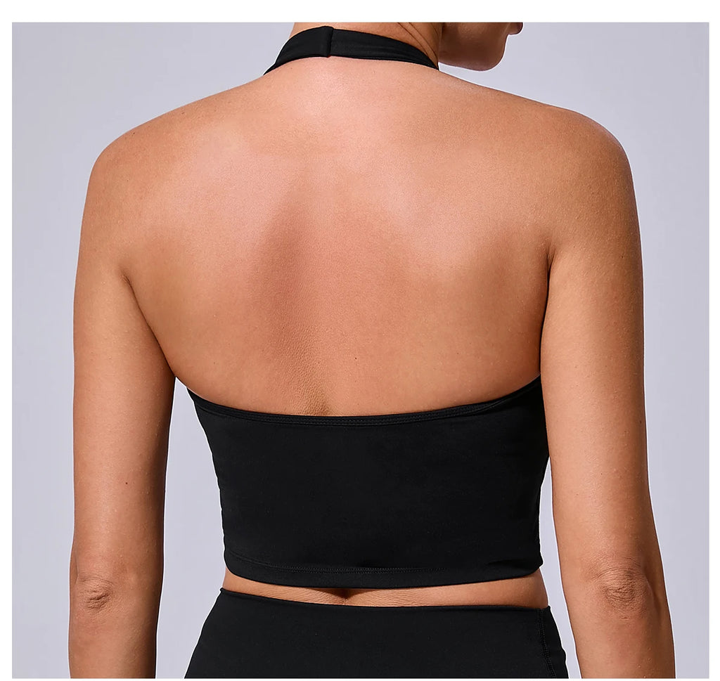 Ladies Sports Bra Sexy Hanging Neck High Support Impact Yoga Underwear Running Fitness Gym Push Up Workout Bra Padded Bralette