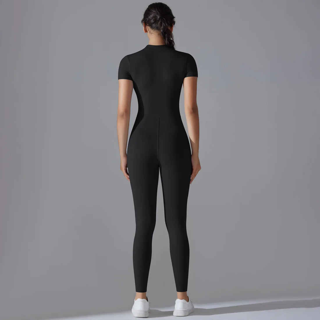 Short Sleeve Zip Front Jumpsuit