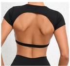 Sports Muscle Back Tee Without Padded Women Backless Sports Shirts Workout Gym Training Yoga T-Shirt Outdoor Open Back Tops