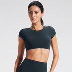 NCLAGEN Women's Yoga T-shirt Short Sleeves Built-in Bra Backless Fitness Top Beautiful Back Gym Clothes Form-fitting Running Tee