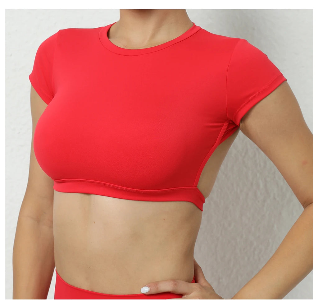 Sports Muscle Back Tee Without Padded Women Backless Sports Shirts Workout Gym Training Yoga T-Shirt Outdoor Open Back Tops