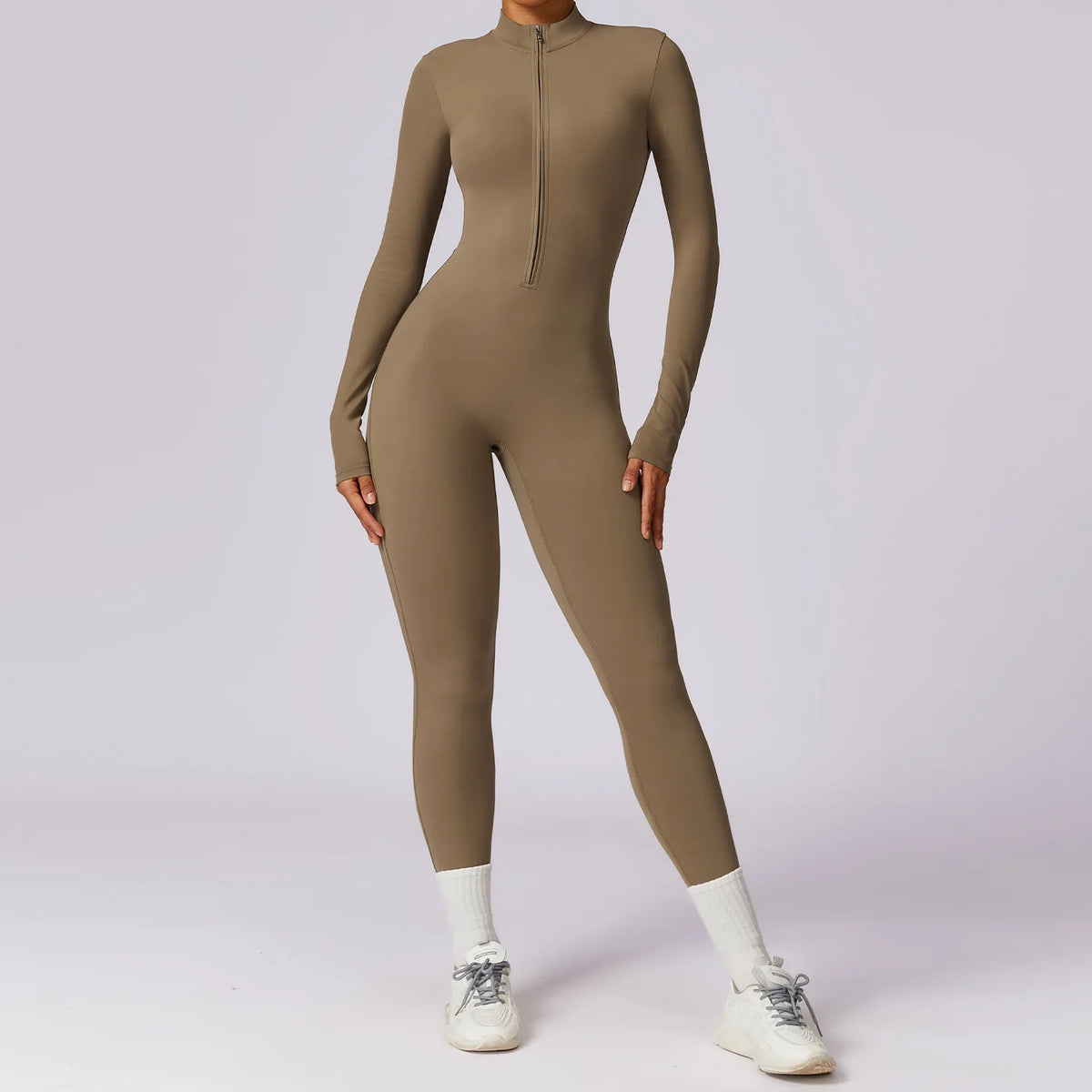 Ribbed Zip Long Sleeve Jumpsuit