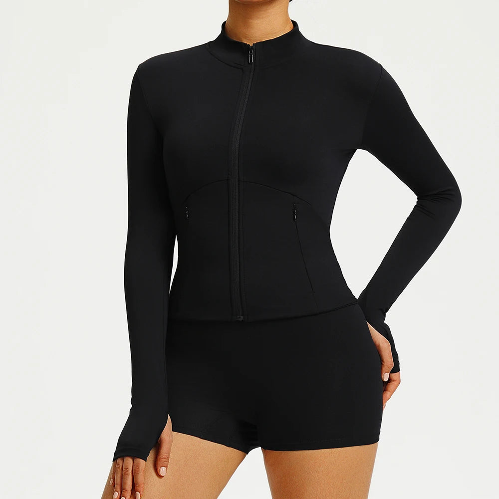Yoga Long Sleeve Women Fitness Yoga Shirts Gym Workout Top Zipper Sports Jacket Running Cycling Shirts Female Push Up Sportswear