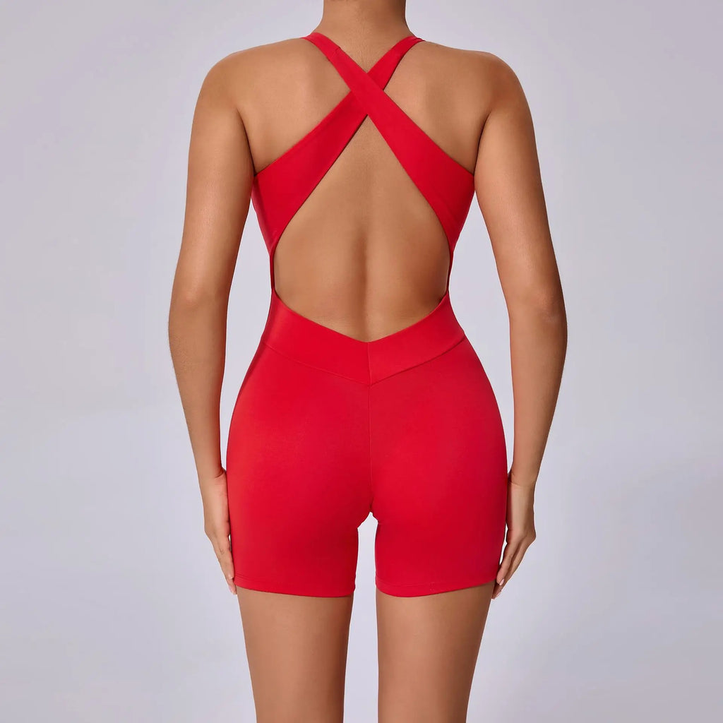Elegant Cross Backless Sports Jumpsuit for Women