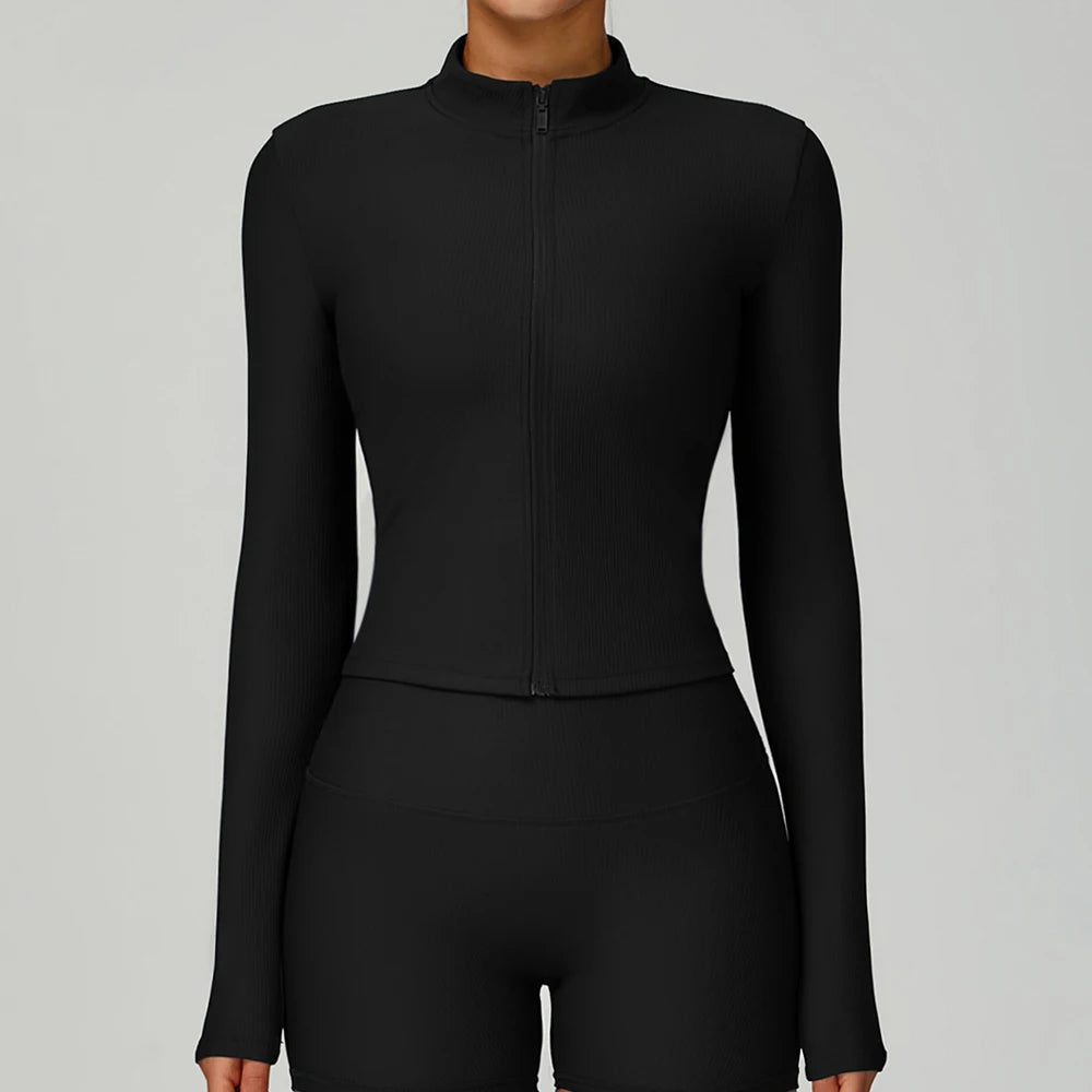 Women Outdoor Running Fitness Wear T-shirt Zipper Long Sleeved Sports Top Yoga Long Sleeved Yoga Shirt Gym Push Up Workout Coat