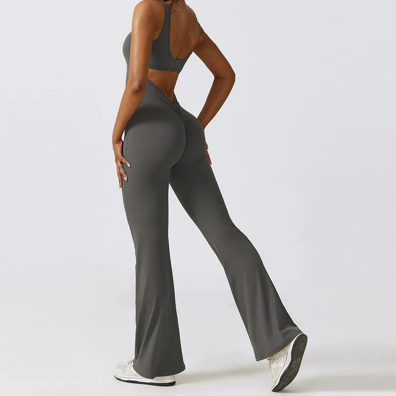 V-Back Scrunch Flare Jumpsuit