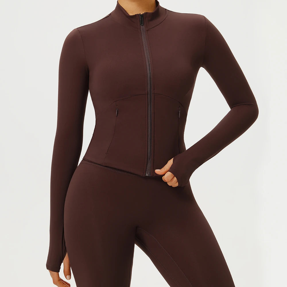 Yoga Long Sleeve Women Fitness Yoga Shirts Gym Workout Top Zipper Sports Jacket Running Cycling Shirts Female Push Up Sportswear