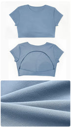 NCLAGEN Women's Yoga T-shirt Short Sleeves Built-in Bra Backless Fitness Top Beautiful Back Gym Clothes Form-fitting Running Tee