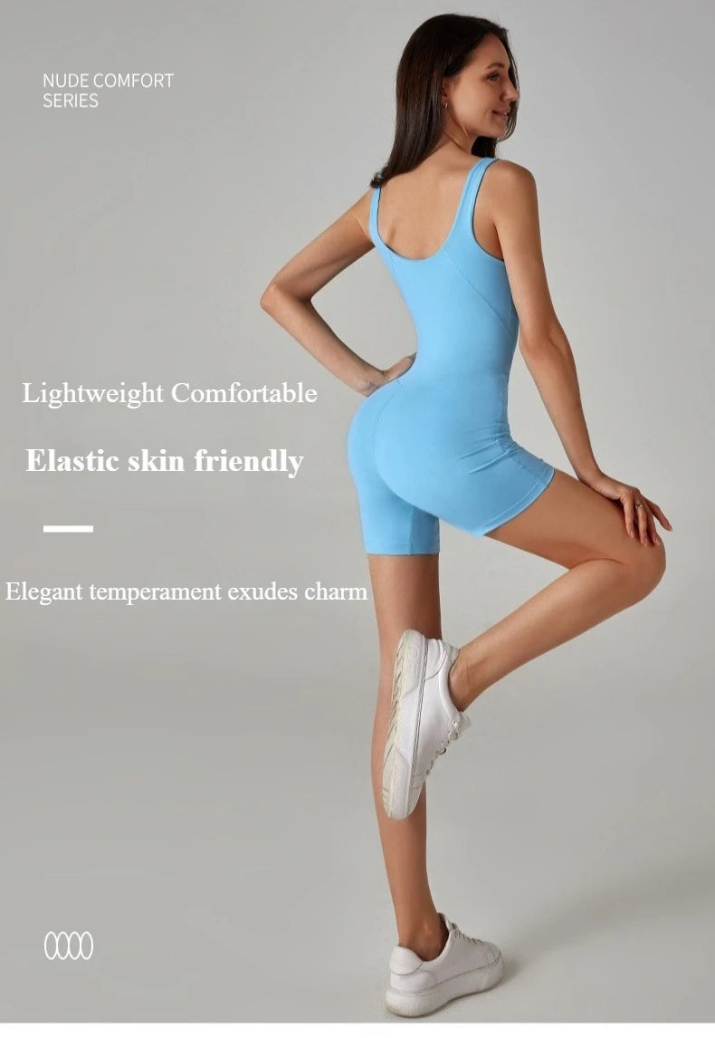 Seamless Threaded Shorts Jumpsuit Fitness Yoga Quick Drying Sleeveless Breathable Tight Fitting Clothes for Women Sportswear