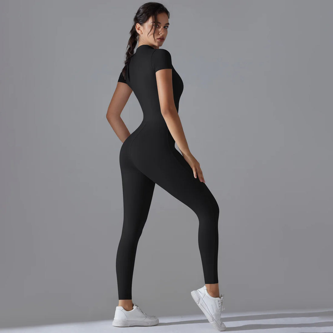 Short Sleeve Zip Front Jumpsuit