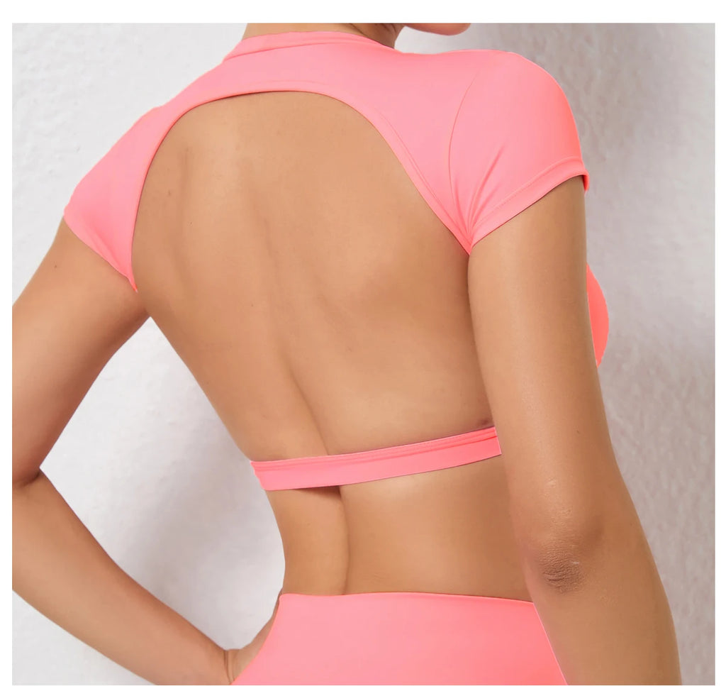 Sports Muscle Back Tee Without Padded Women Backless Sports Shirts Workout Gym Training Yoga T-Shirt Outdoor Open Back Tops