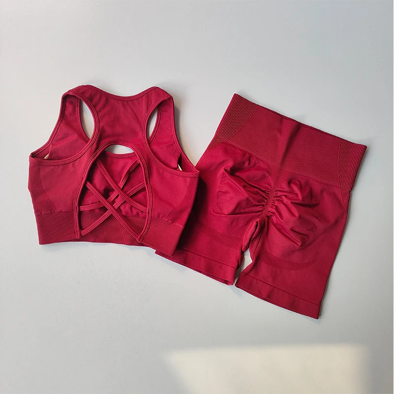 Seamless Yoga Set - Sport Bra & High Waist Shorts