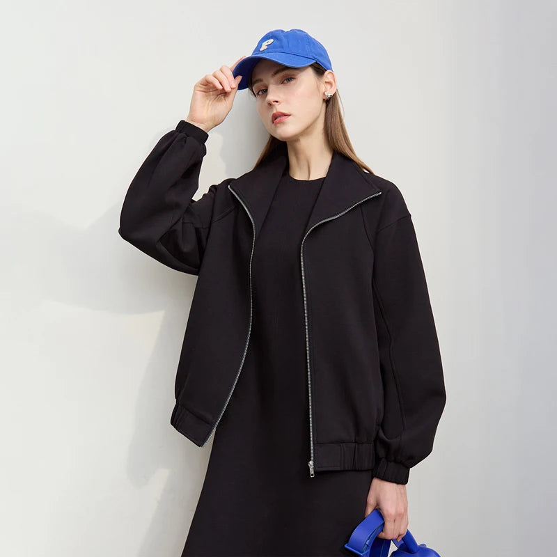 Knit Stand Collar Zip Jacket