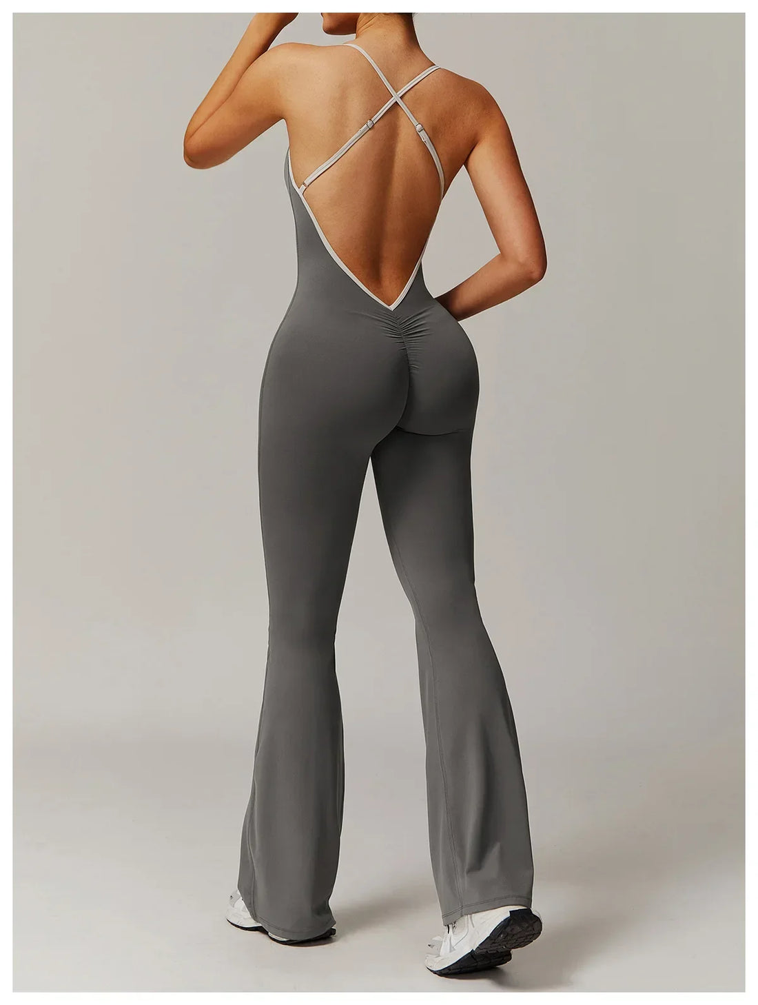 Deep V-Back Flare Jumpsuit