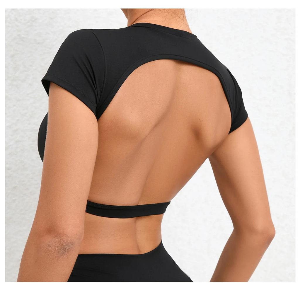 Sports Muscle Back Tee Without Padded Women Backless Sports Shirts Workout Gym Training Yoga T-Shirt Outdoor Open Back Tops