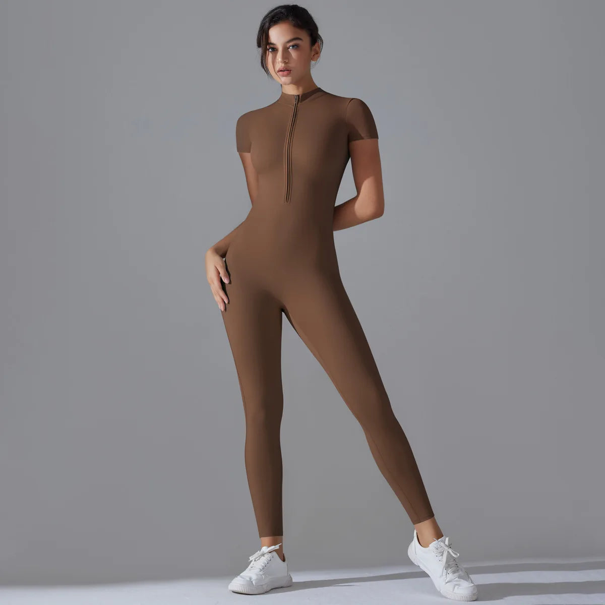Short Sleeve Zip Front Jumpsuit