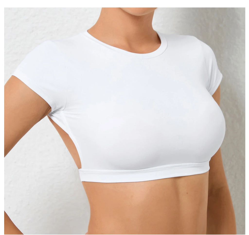 Sports Muscle Back Tee Without Padded Women Backless Sports Shirts Workout Gym Training Yoga T-Shirt Outdoor Open Back Tops