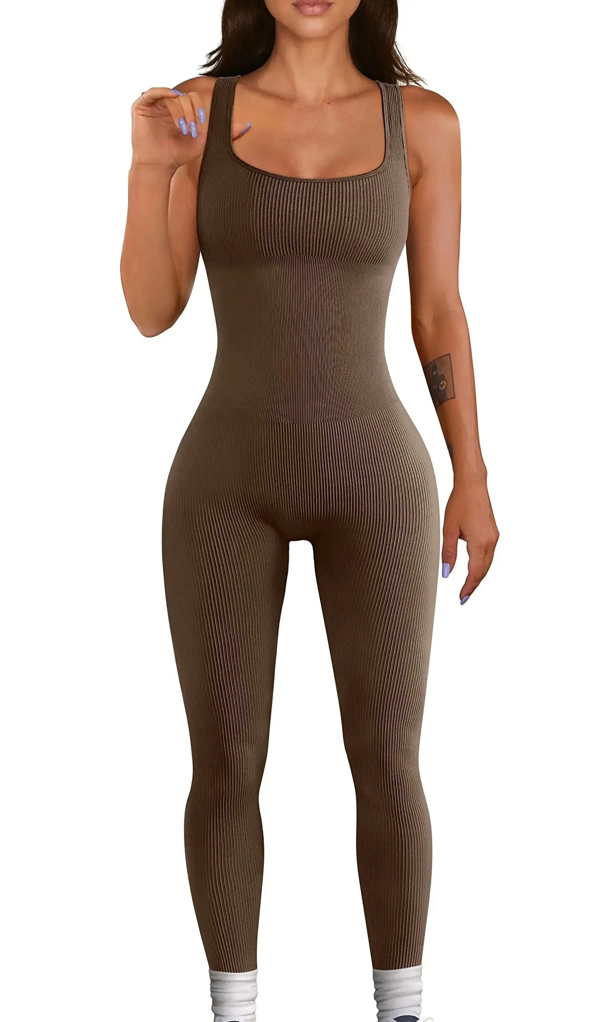 Square Neck Ribbed Jumpsuit