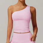 One Shoulder Sports Tank Top - Women's Fitness Essential