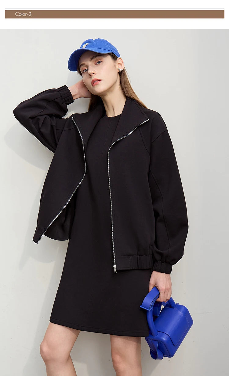 Knit Stand Collar Zip Jacket