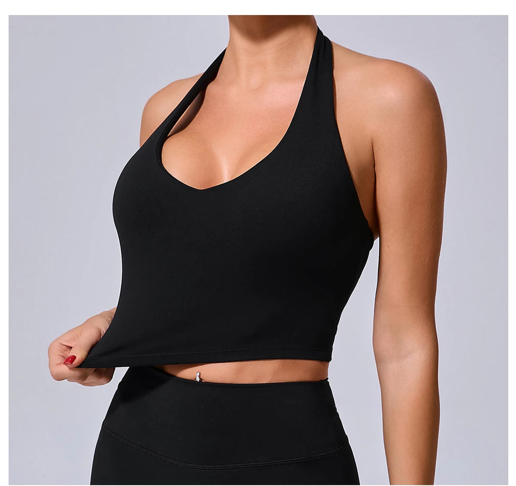 Ladies Sports Bra Sexy Hanging Neck High Support Impact Yoga Underwear Running Fitness Gym Push Up Workout Bra Padded Bralette