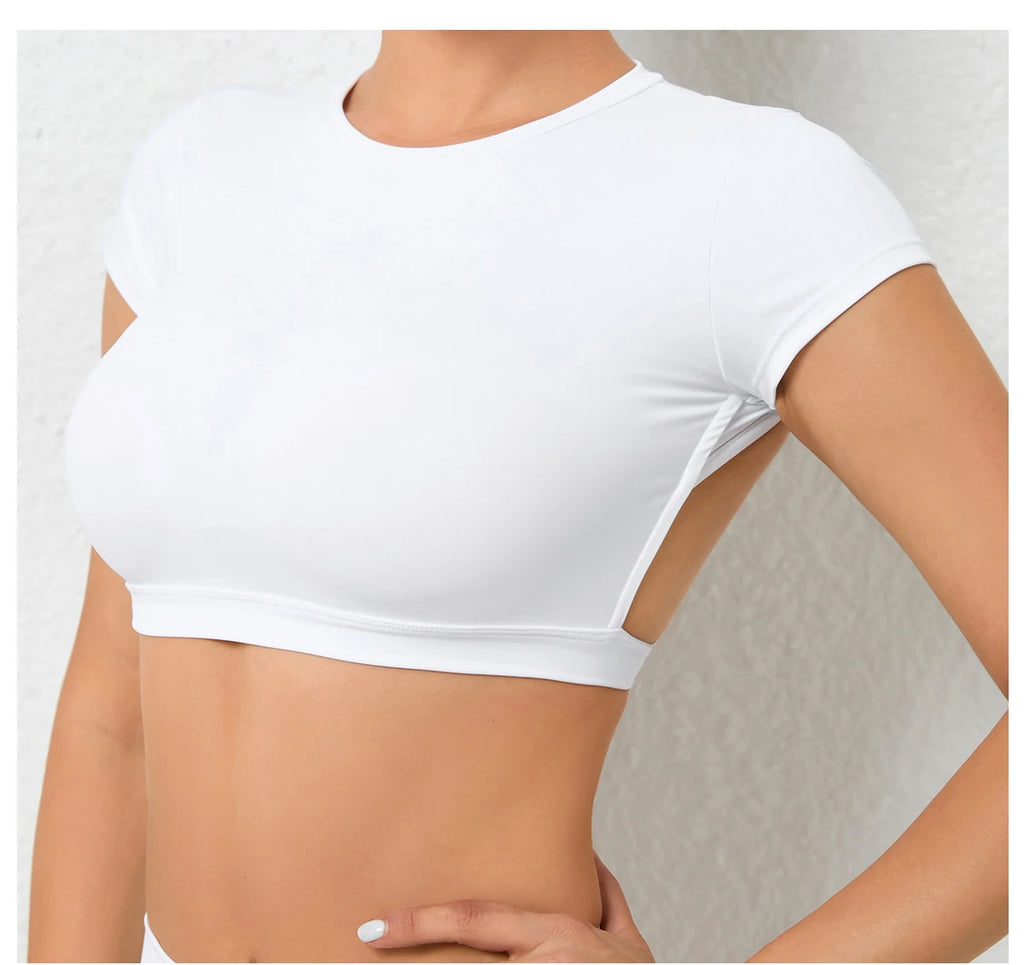 Sports Muscle Back Tee Without Padded Women Backless Sports Shirts Workout Gym Training Yoga T-Shirt Outdoor Open Back Tops