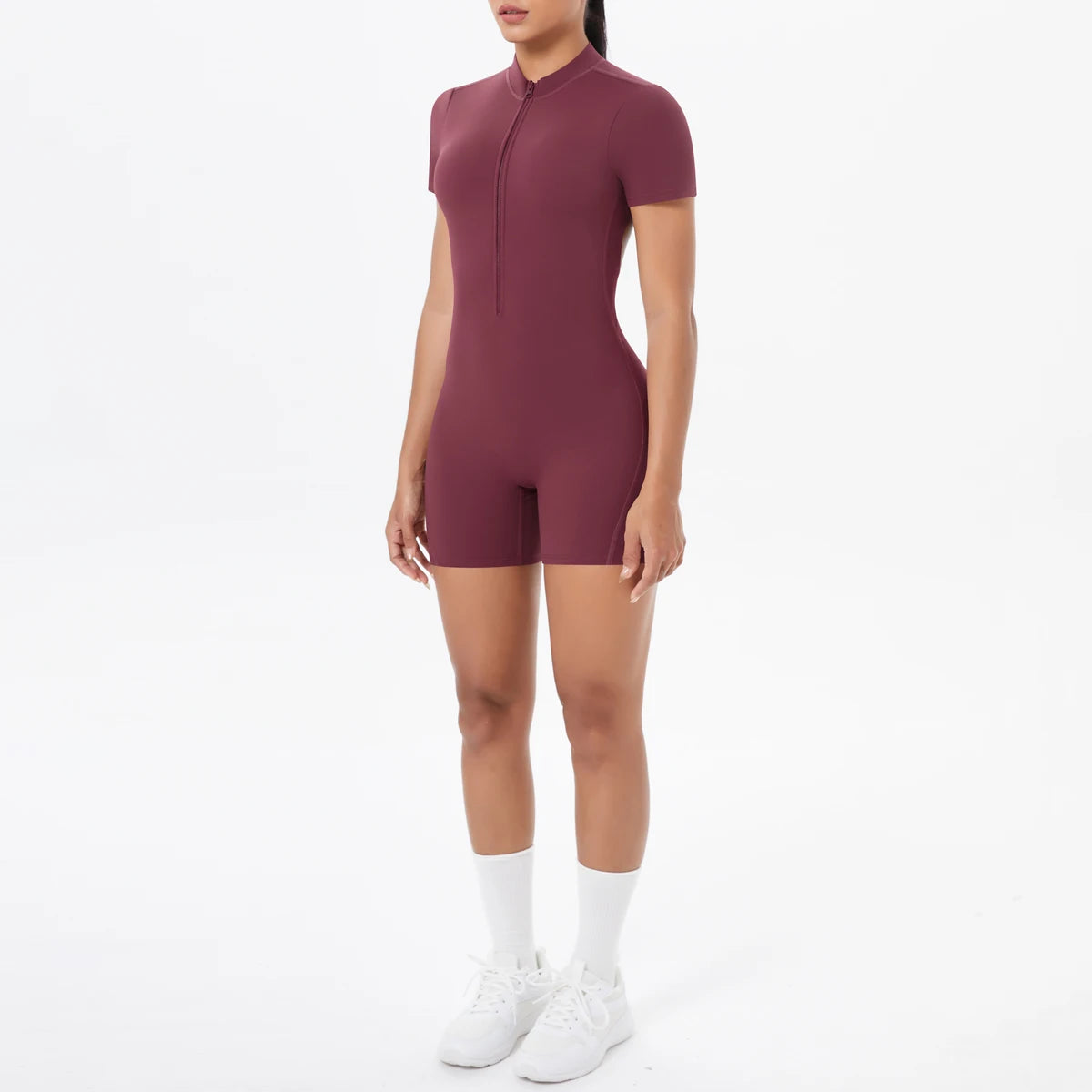 Short Sleeve Backless Zip Romper