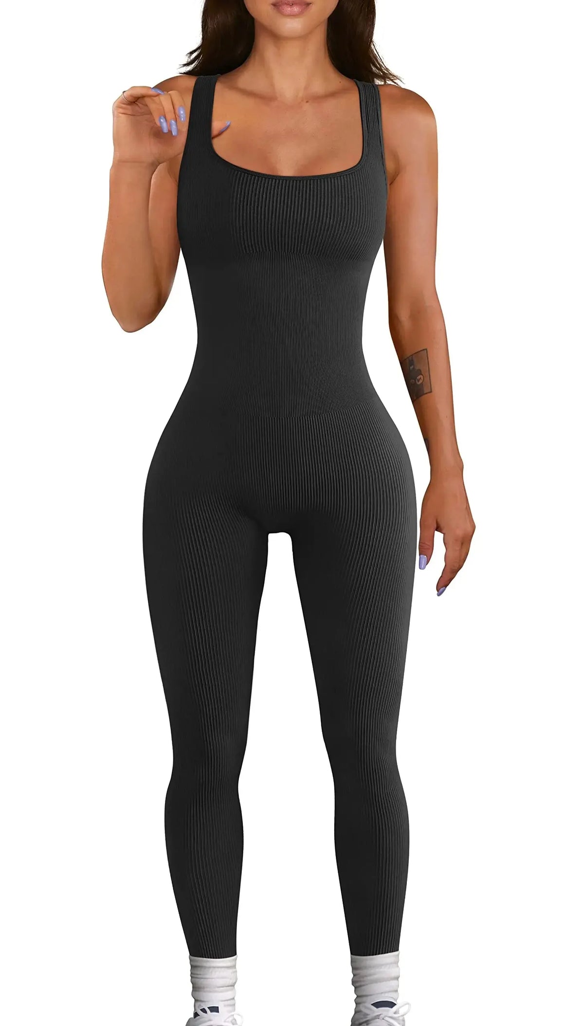 Square Neck Ribbed Jumpsuit