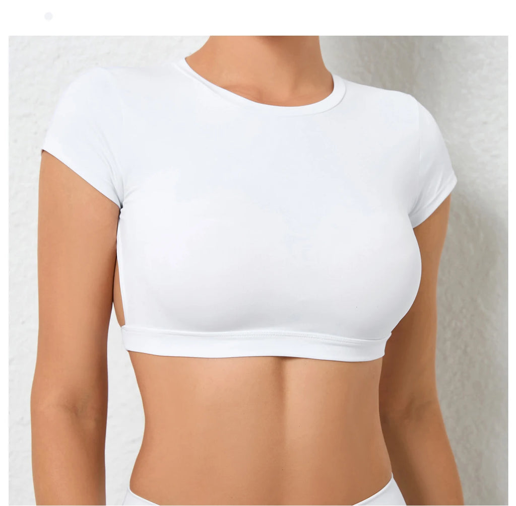 Sports Muscle Back Tee Without Padded Women Backless Sports Shirts Workout Gym Training Yoga T-Shirt Outdoor Open Back Tops