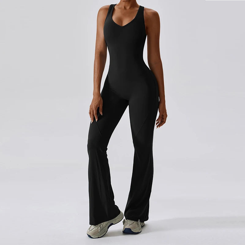 V-Back Scrunch Flare Jumpsuit