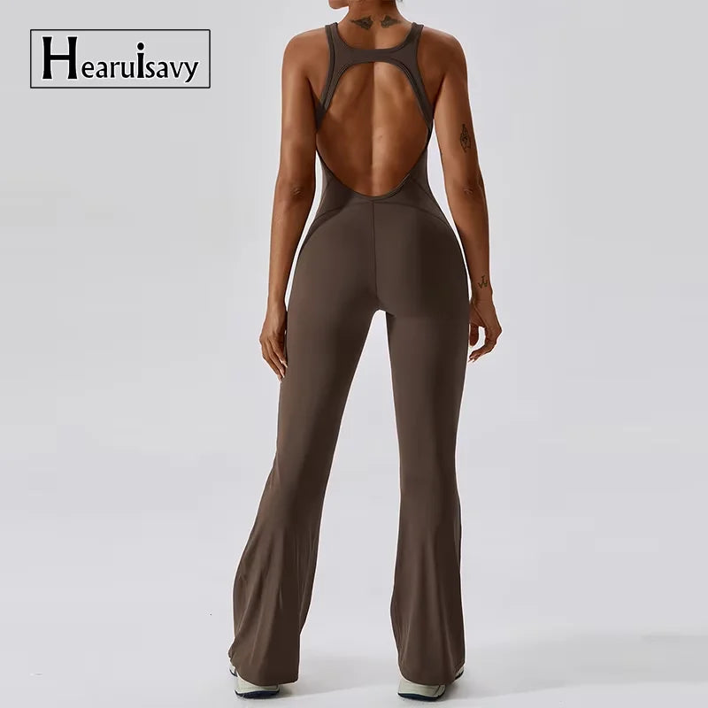 V-Back Scrunch Flare Jumpsuit