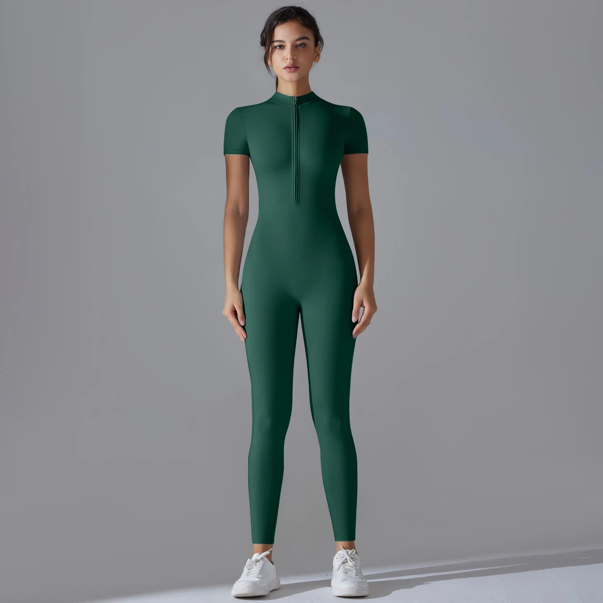 Short Sleeve Zip Front Jumpsuit