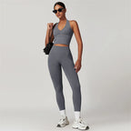 2 Pieces Women Yoga Set Workout Sportswear Gym Clothing Fitness Short Sleeve Crop Top High Waist Leggings Sport Suits