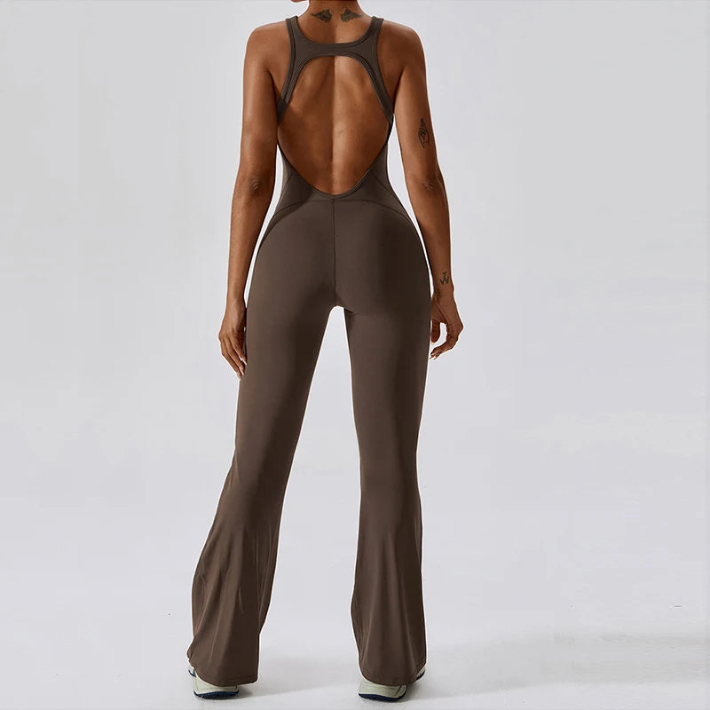 V-Back Scrunch Flare Jumpsuit