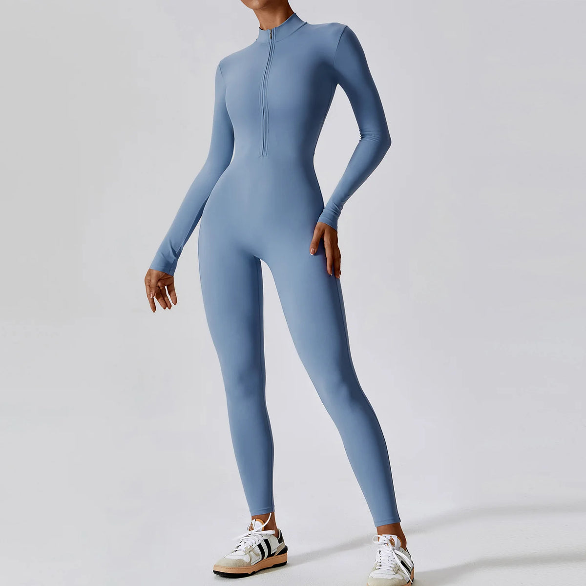Ribbed Zip Long Sleeve Jumpsuit