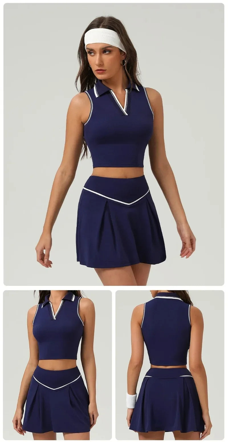 Collared Tennis Top & Skirt Set