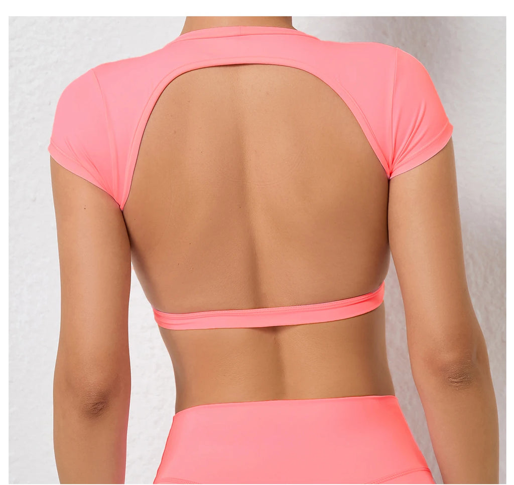 Sports Muscle Back Tee Without Padded Women Backless Sports Shirts Workout Gym Training Yoga T-Shirt Outdoor Open Back Tops