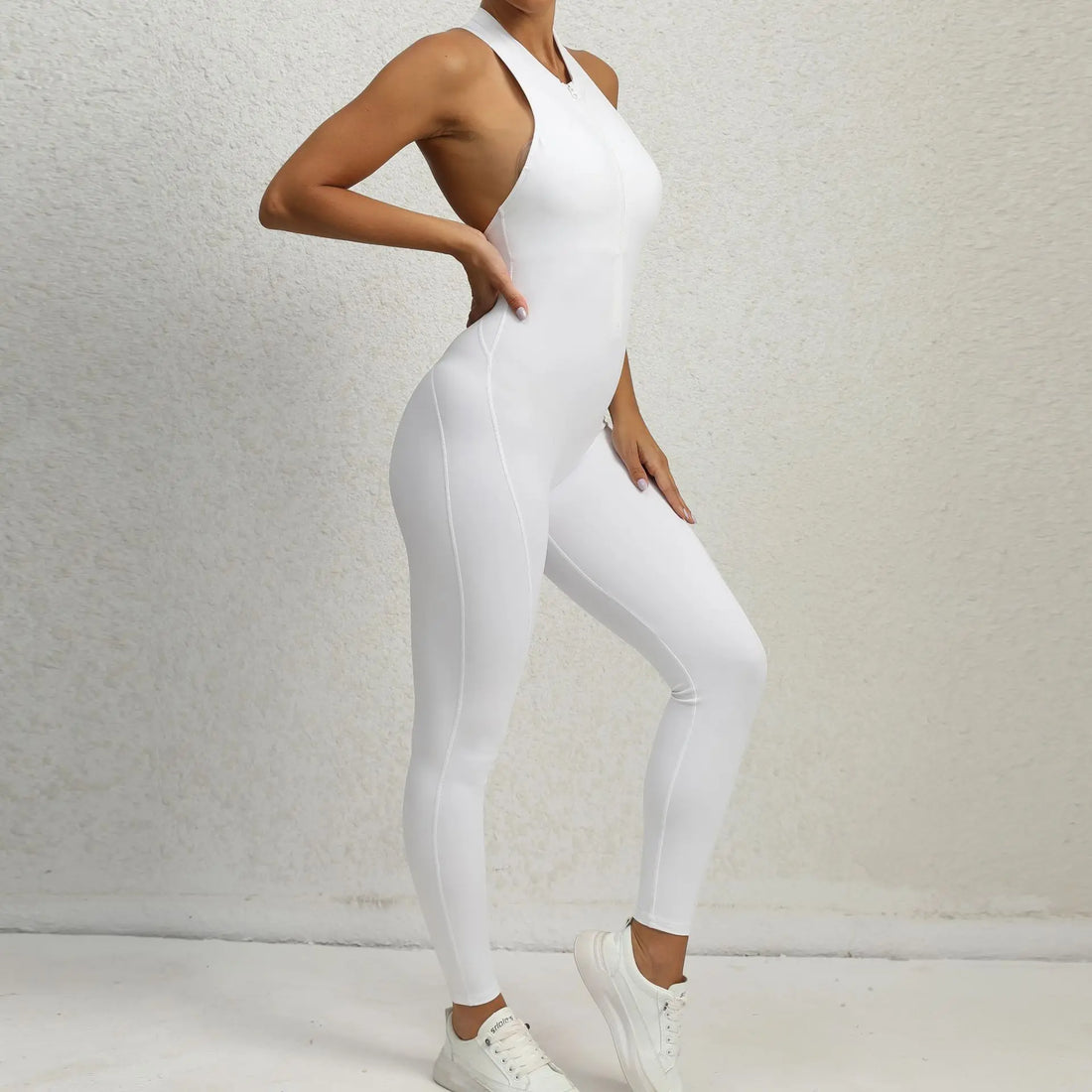 Zip Front Backless Jumpsuit