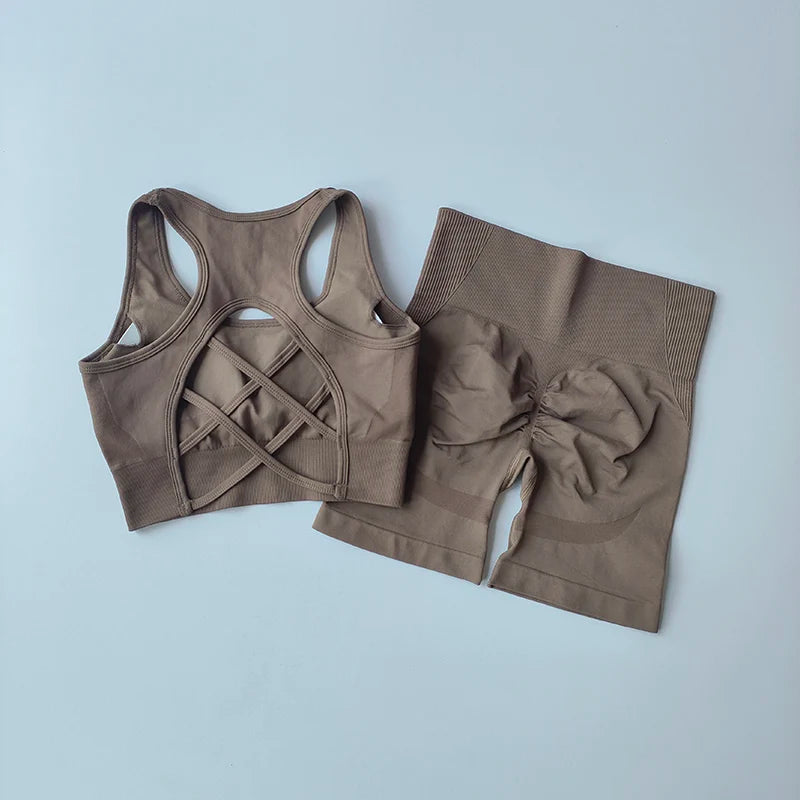 Seamless Yoga Set - Sport Bra & High Waist Shorts