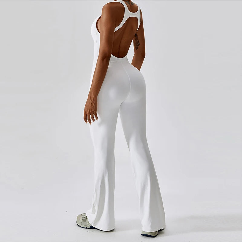 V-Back Scrunch Flare Jumpsuit