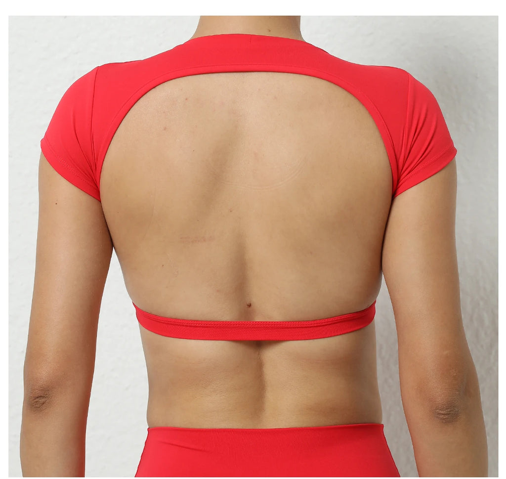 Sports Muscle Back Tee Without Padded Women Backless Sports Shirts Workout Gym Training Yoga T-Shirt Outdoor Open Back Tops