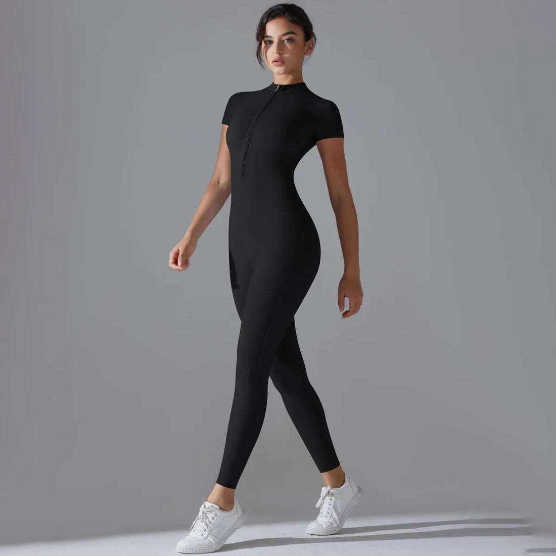 Short Sleeve Zip Front Jumpsuit