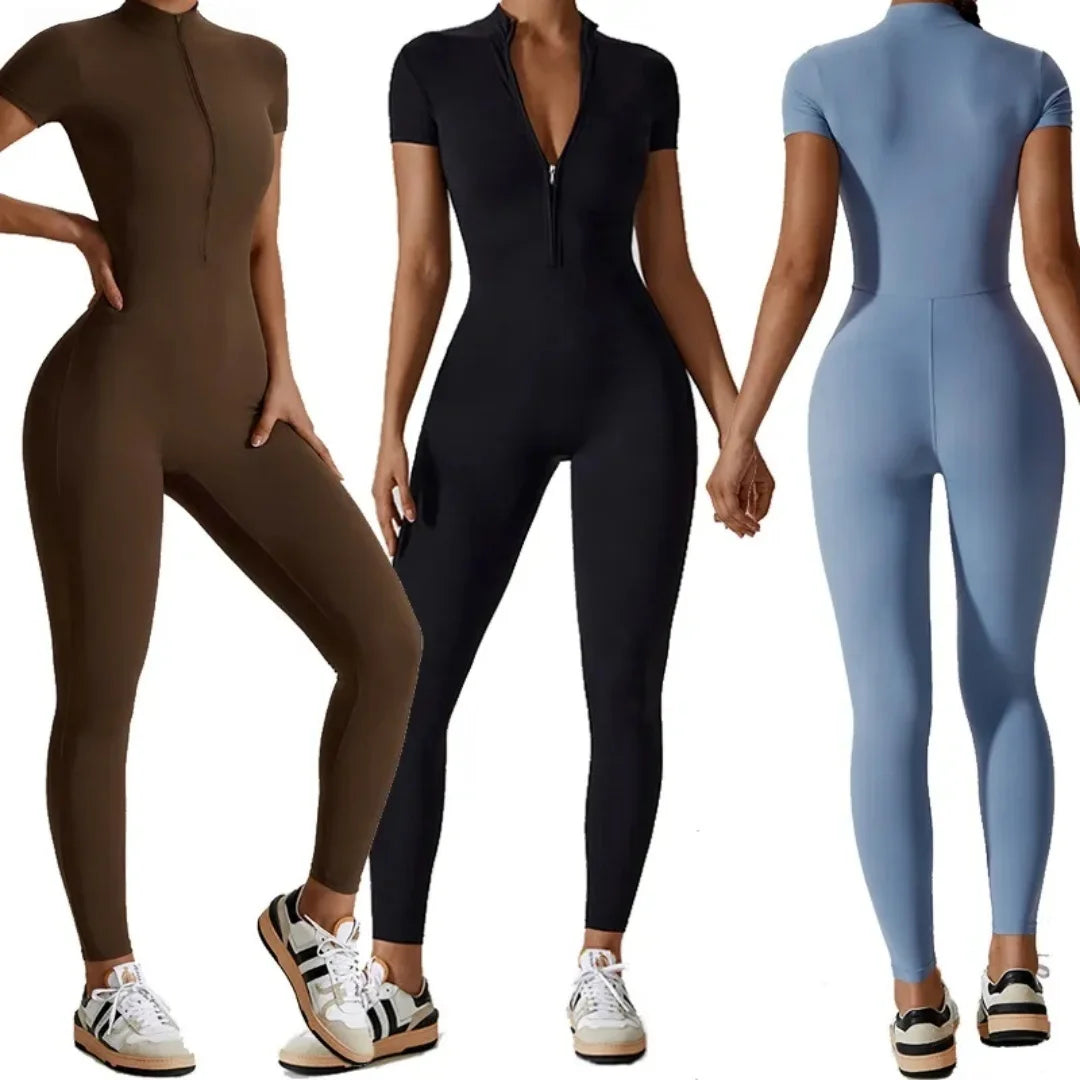 Short Sleeve Zip Front Jumpsuit