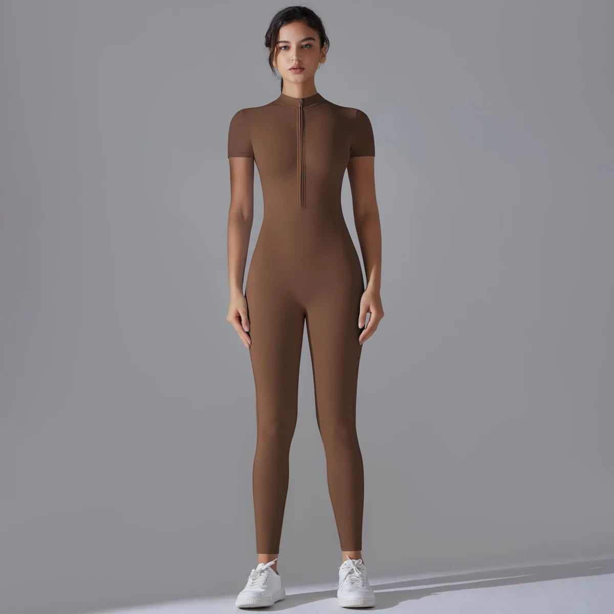 Short Sleeve Zip Front Jumpsuit