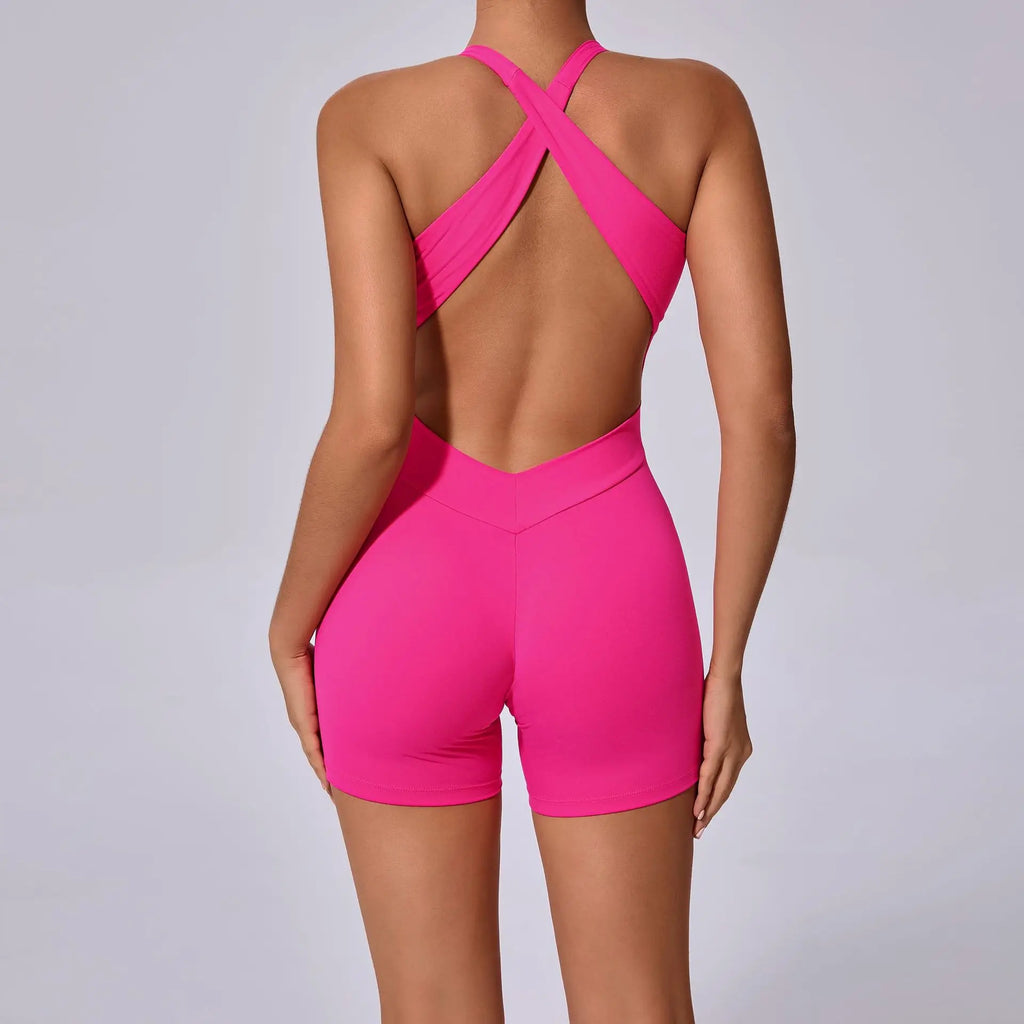Elegant Cross Backless Sports Jumpsuit for Women
