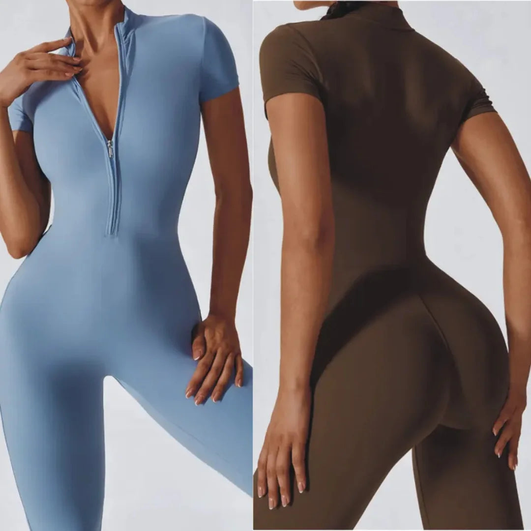 Short Sleeve Zip Front Jumpsuit