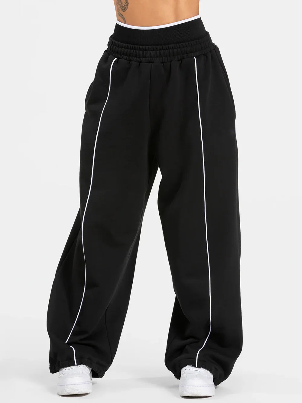 Piped Wide-Leg Joggers